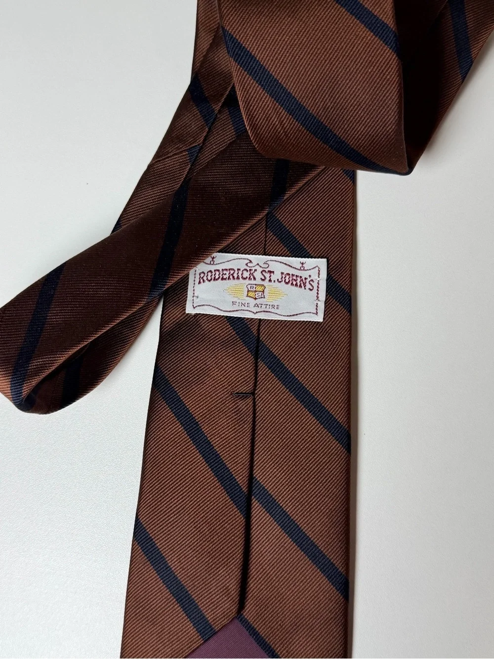 Roderick St. John’s USA Repp Tie Trad Ivy Brown Stripe with Navy Accents Classic